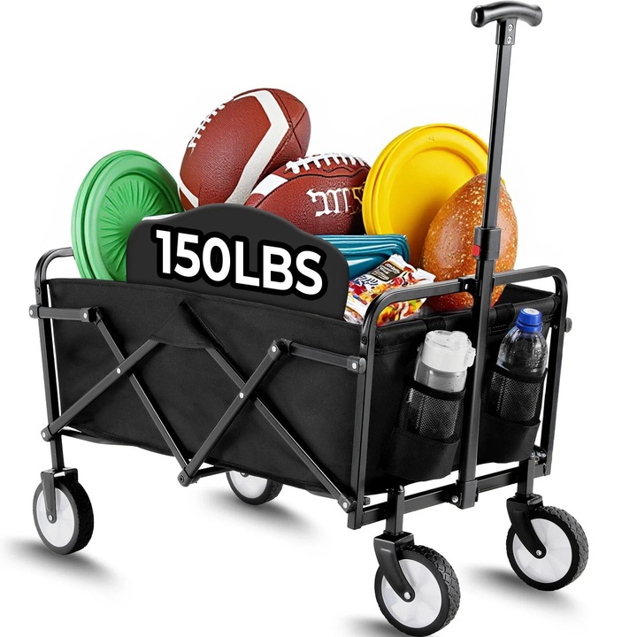 Carucior pliabil, Negru, 60 kg, Roti pivotante 360, 73x47x24 cm