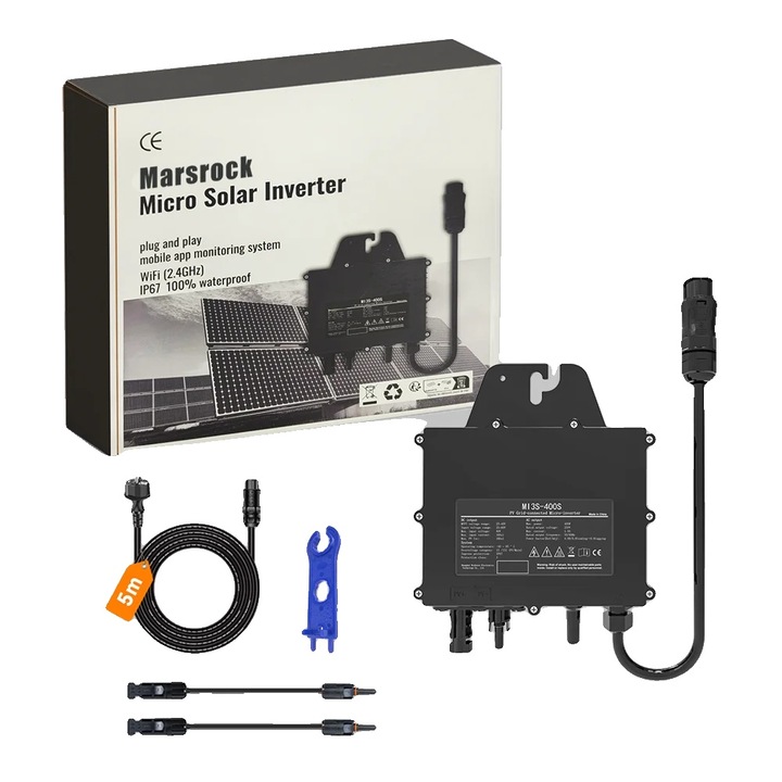 Invertor solar micro, 400W, 230V AC, 25-60V DC, IP67, Wi-Fi integrat, 320x293x48mm