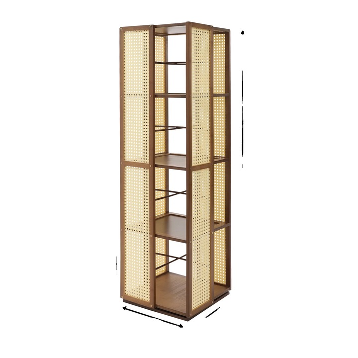 Rafturi, 4 niveluri, design rotativ 360, bambus, plastic, culoare tan