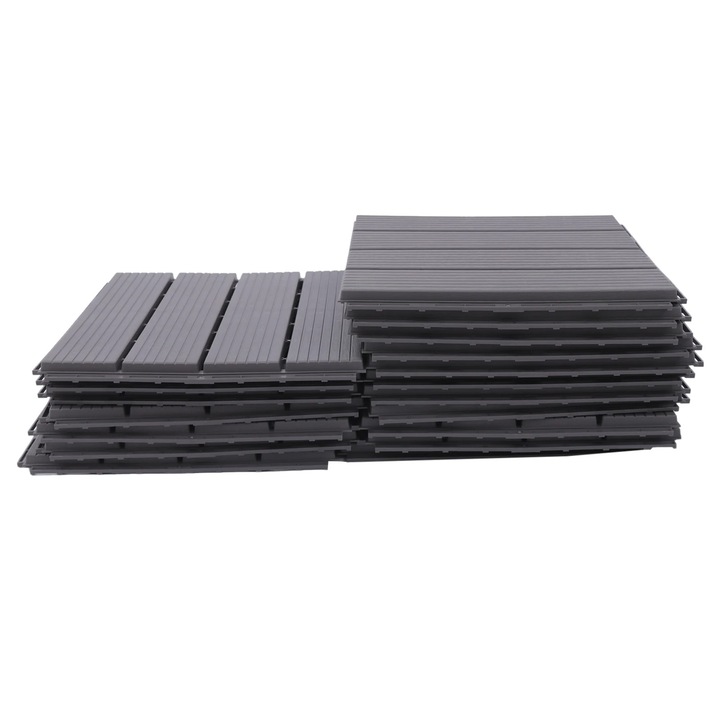 Placi terasa tip click, dale interconectabile, 22 buc 30, 5x30, 5 cm, polipropilena (PP), rezistente la apa, pentru interior si exterior, gri deschis