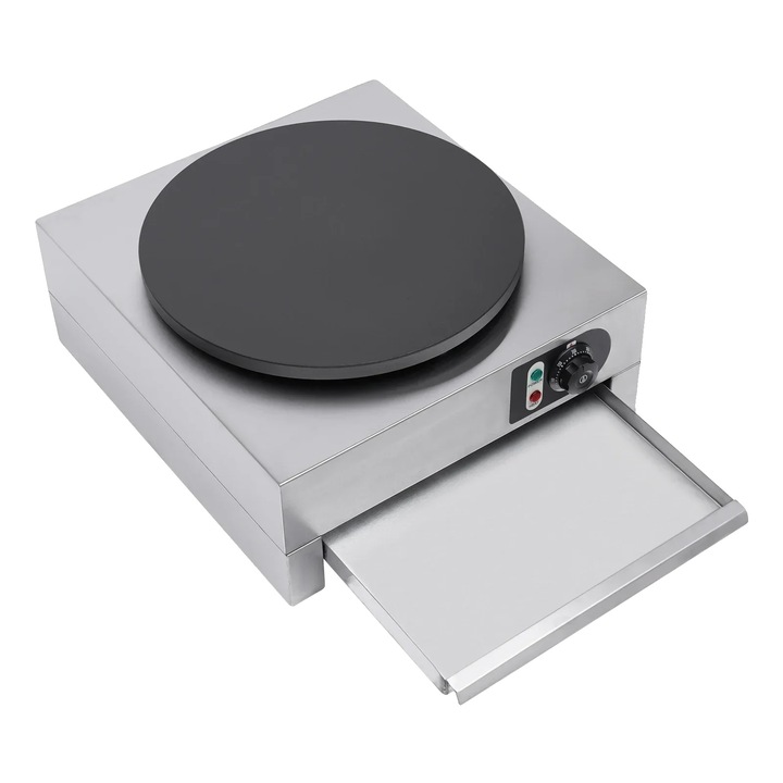 Aparat de preparat clatite, 400mm, temperatura ajustabila, inox, argintiu