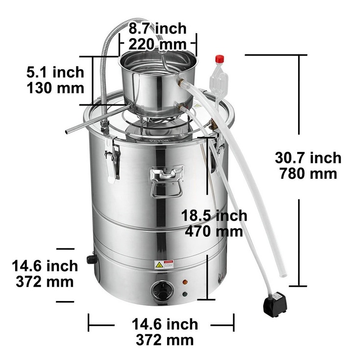 Elektromos alkohollepárló, 30 literes űrtartalommal, rozsdamentes acél, komplett tartozékkészlettel