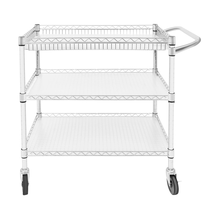 Carucior de servire metalic, 3 rafturi, argintiu, 76x46x82, 6cm