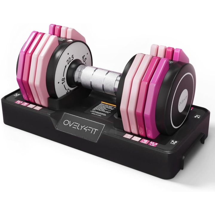 Gantera Reglabila OVELY4FIT, 10kg, 5 in 1, Greutati Colorate, Reglaj Rapid prin Rotire, Maner Confortabil Anti-alunecare, pentru Antrenamente Acasa Barbati- Femei - Mov