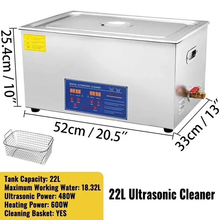 Aparat de curatat ultrasonic, 22L, din inox, utilizare usoara, curatare rapida
