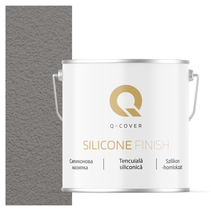 Tencuiala siliconica, Q-COVER, Gri inchis rece F275, 1.5mm, Stabilitate a culorii, Aplicare si intretinere usoara, Putere mare de acoperire, Rezistenta buna la socuri, zgariere, uzura, 7KG