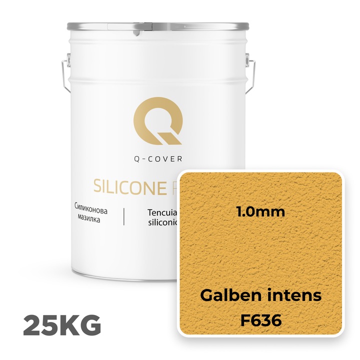 Силиконова мазилка, Q-COVER, Интензивно жълто F636, 1.0 мм, Стабилност на цвета, Лесно нанасяне и поддръжка, Висока покривност, Добра устойчивост на удари, надрасквания, износване, 25 кг