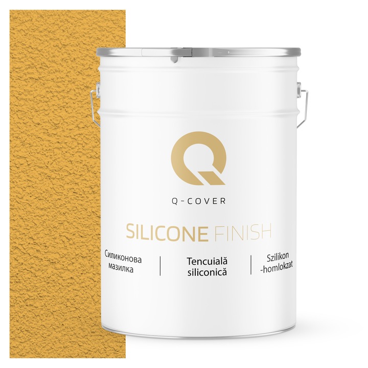 Силиконова мазилка, Q-COVER, Интензивно жълто F636, 1.0 мм, Стабилност на цвета, Лесно нанасяне и поддръжка, Висока покривност, Добра устойчивост на удари, надрасквания, износване, 25 кг