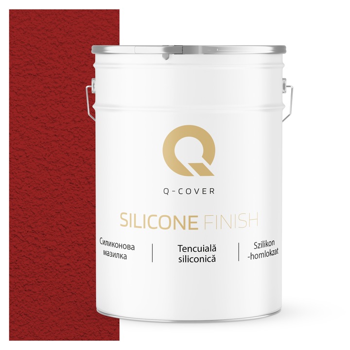 Силиконова мазилка, Q-COVER, Червена 3001, 1.5 мм, Стабилност на цвета, Лесно нанасяне и поддръжка, Висока покривност, Добра устойчивост на удари, надрасквания, износване, 25 кг