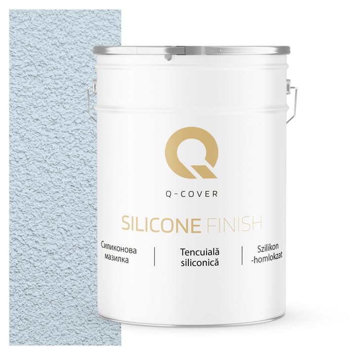 Силиконова мазилка, Q-COVER, Бяла със син оттенък F111, 1.0 мм, Стабилност на цвета, Лесно нанасяне и поддръжка, Висока покривност, Добра устойчивост на удари, надрасквания, износване, 25 кг