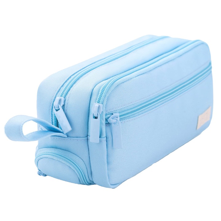 Penar YYHengCMU, patru fermoare, design cu patru straturi, capacitate mare, design unic, multifunctional, material durabil, potrivit pentru toti, scoala, birou,23x10x8cm, albastru deschis