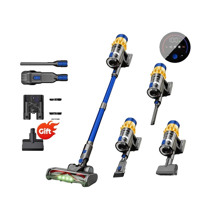 Aspirator fara fir, 650W, filtrare HEPA, albastru, set cu duze