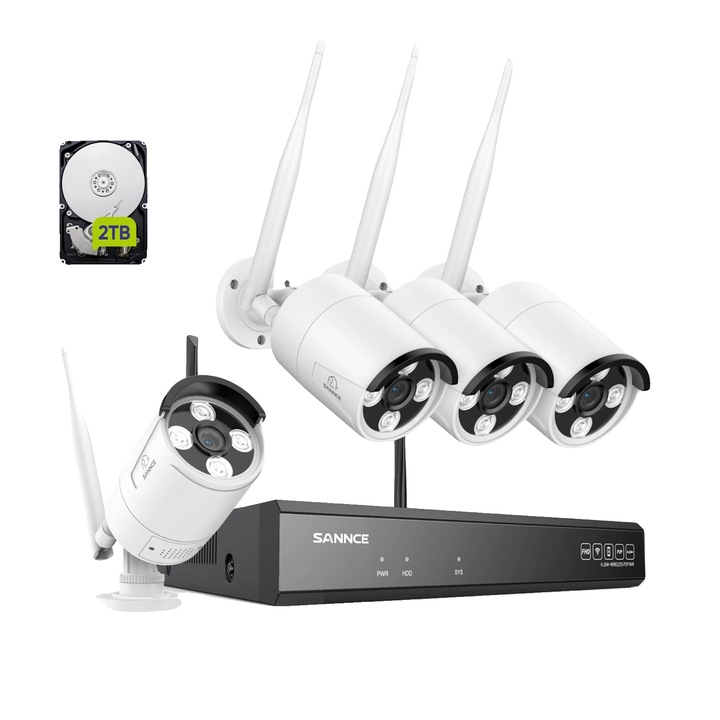 Система за видеонаблюдение, SANNCE 5MP, интелигентно нощно виждане, комплект от 4 бр.