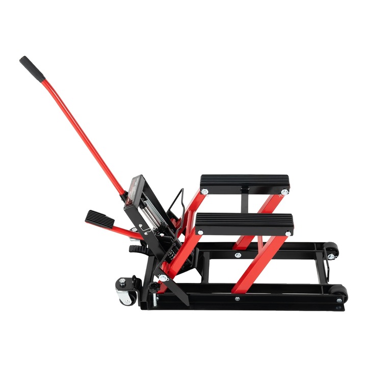 Elevator hidraulic pentru motociclete, 680kg, design prietenos, negru si rosu, interval de ridicare 115x365mm