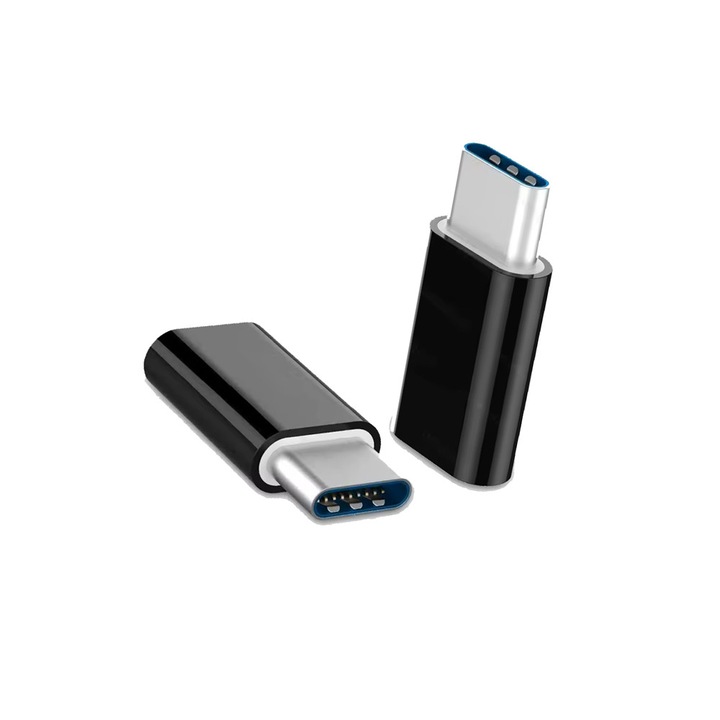 Micro USB Type C adapter, kulcstartóval, Comando Tech, USB 3.1 szabvány, max. 3A áramerősség, méretei 2.6 x 1 x 0.5 cm, fekete