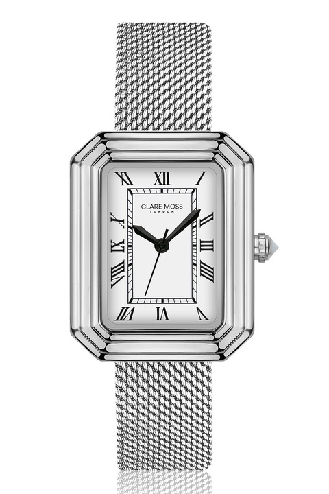 Clare Moss, Graceful szögletes karóra hálós fémszíjjal, Ezüstszín