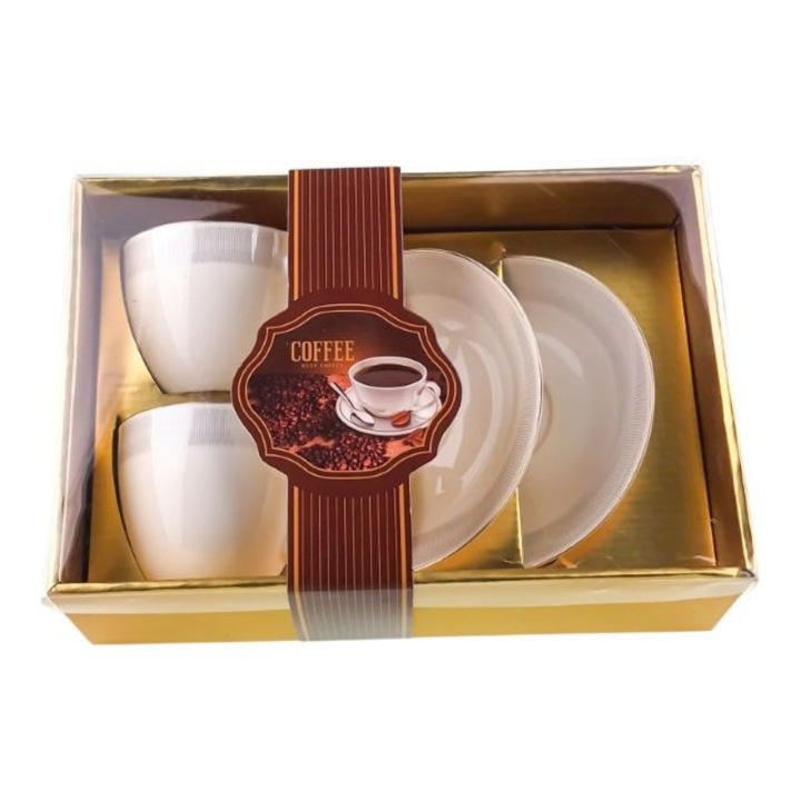 Set din ceramica format din doua cesti si doua farfurii cu dungi.28x19 cm M2