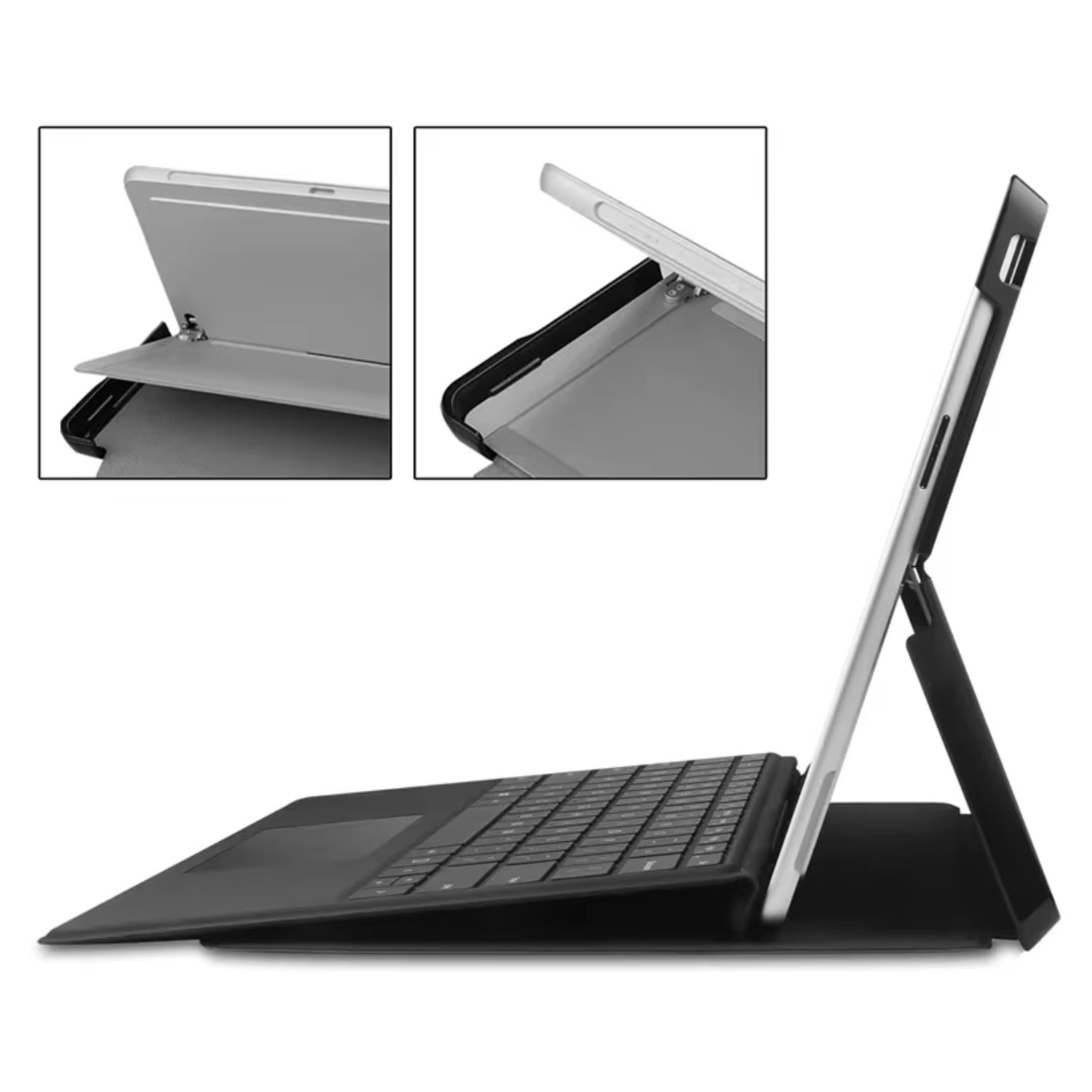 Husa din Piele Ecologica pentru Microsoft Surface Pro 13" – Neagra, Suport Integrat, Inchidere Magnetica, Microfleece, Set cu Tastatura