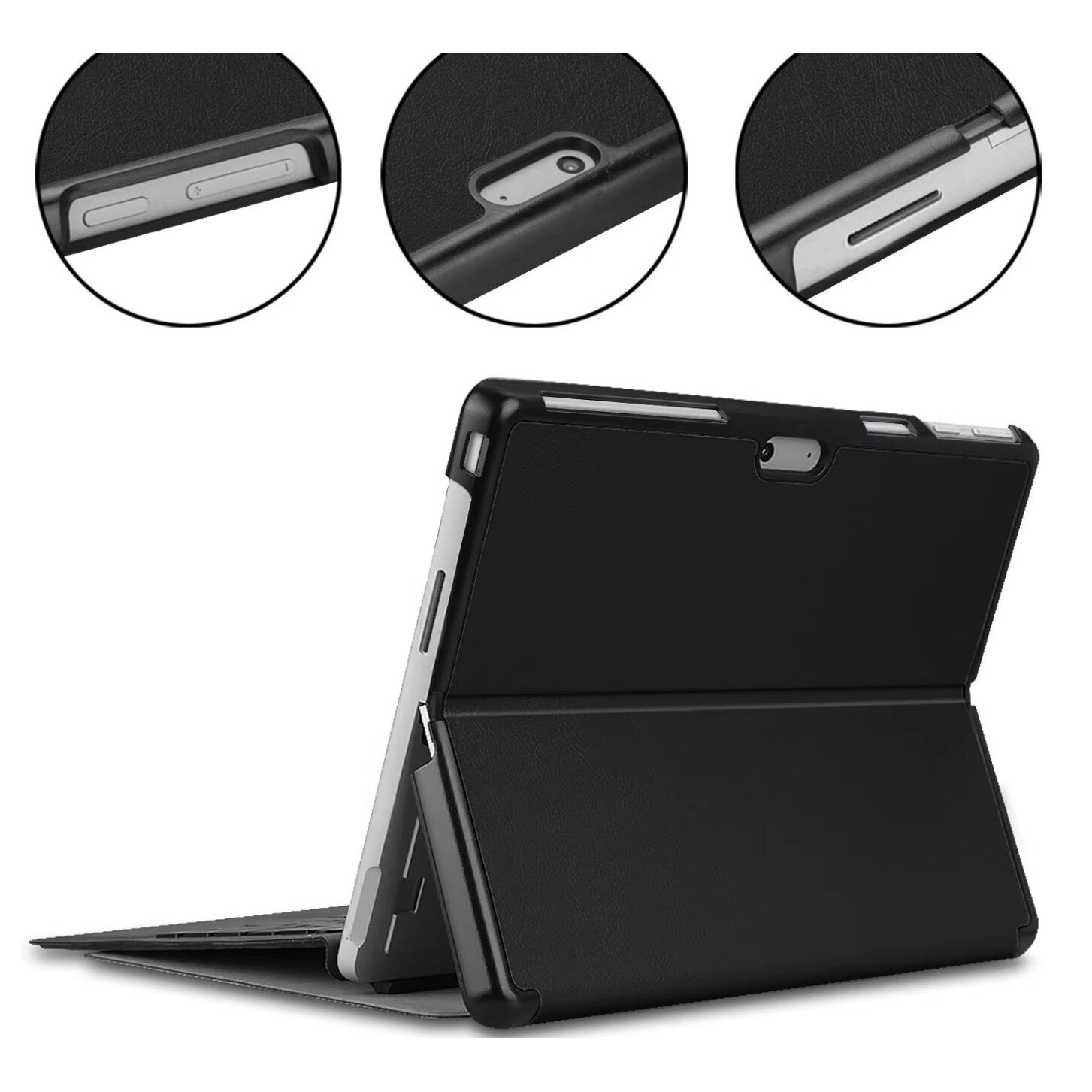 Husa din Piele Ecologica pentru Microsoft Surface Pro 13" – Neagra, Suport Integrat, Inchidere Magnetica, Microfleece, Set cu Tastatura
