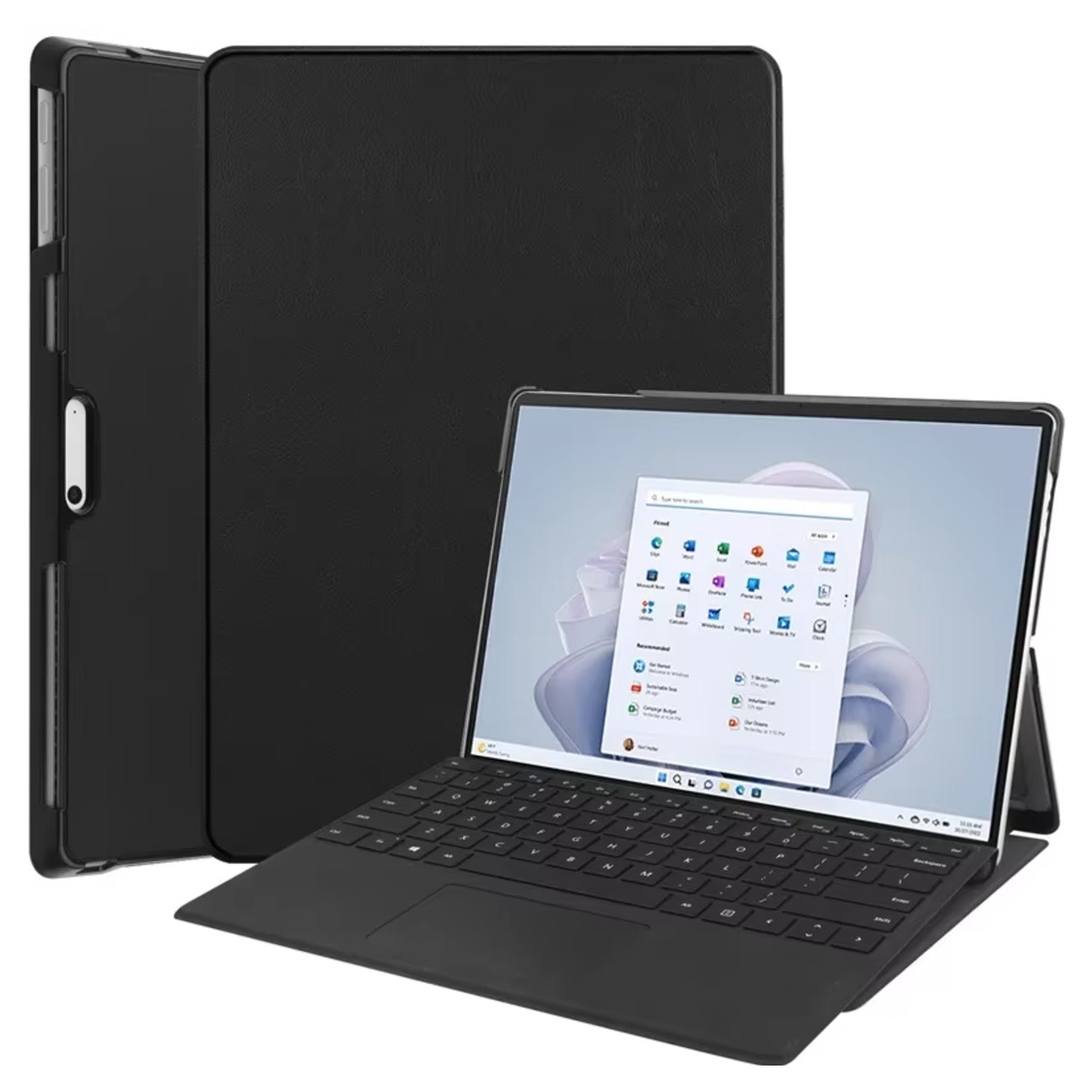 Husa din Piele Ecologica pentru Microsoft Surface Pro 13" – Neagra, Suport Integrat, Inchidere Magnetica, Microfleece, Set cu Tastatura