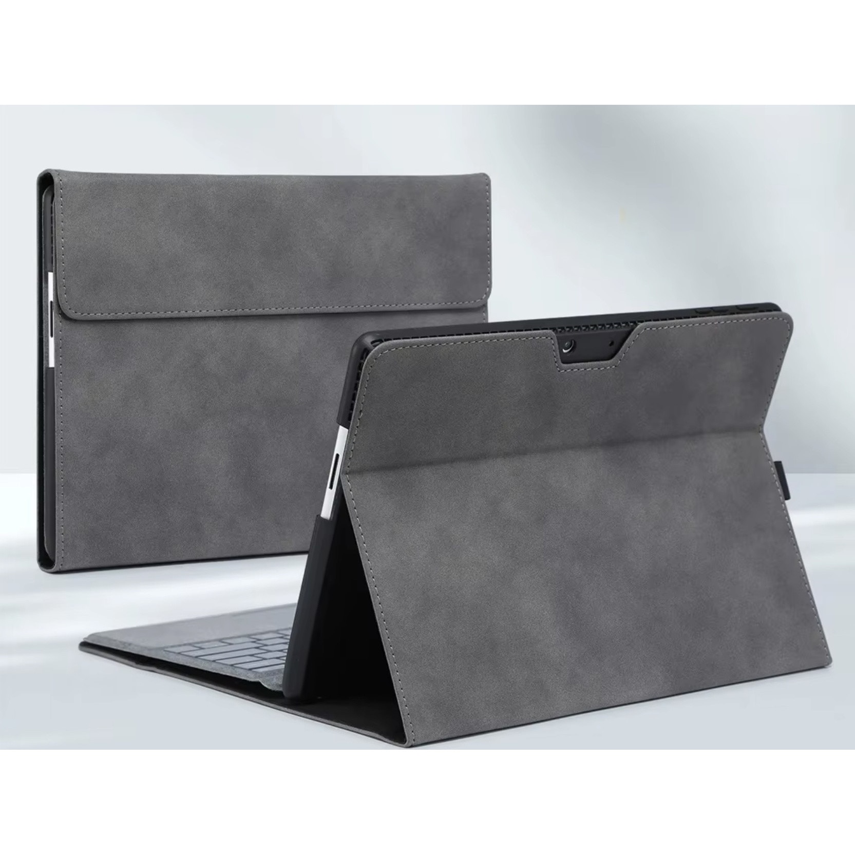 Husa tableta, Microsoft, Surface Pro 13 inch, functie de suport, protectie impotriva zgarieturilor, inchidere magnetica, piele ecologica/plastic, negru