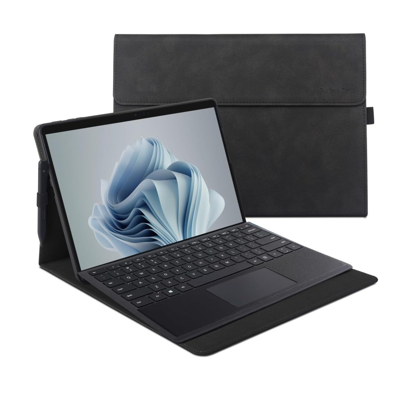 Husa tableta, Microsoft, Surface Pro 13 inch, functie de suport, protectie impotriva zgarieturilor, inchidere magnetica, piele ecologica/plastic, negru