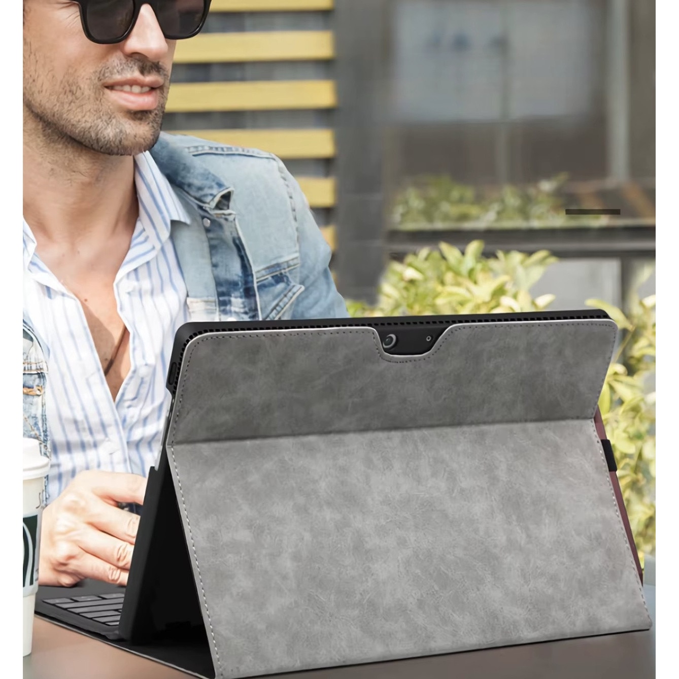 Husa tableta, Microsoft, Surface Pro 13 inch, functie de suport, protectie impotriva zgarieturilor, inchidere magnetica, piele ecologica/plastic, negru