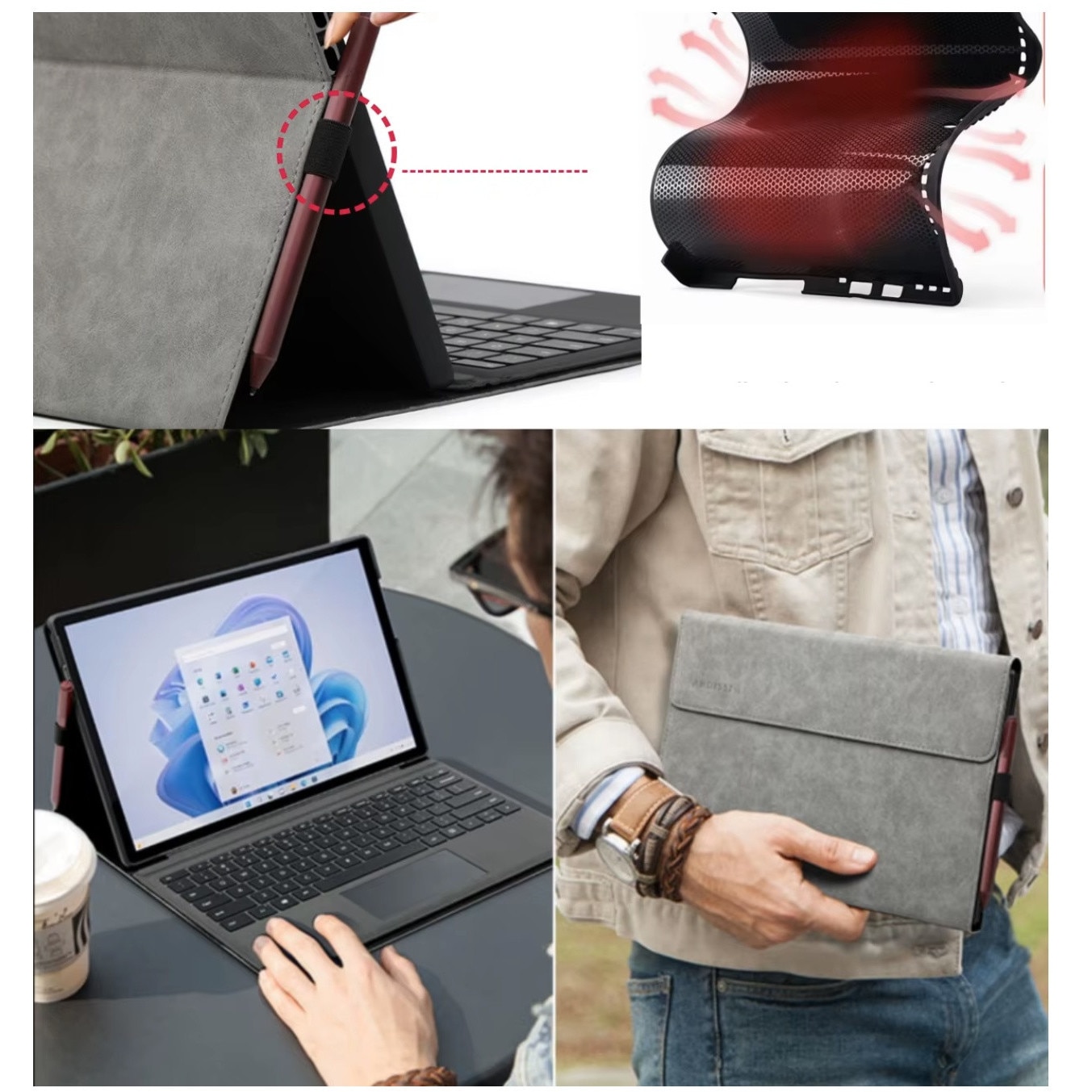 Husa tableta, Microsoft, Surface Pro 13 inch, functie de suport, protectie impotriva zgarieturilor, inchidere magnetica, piele ecologica/plastic, negru