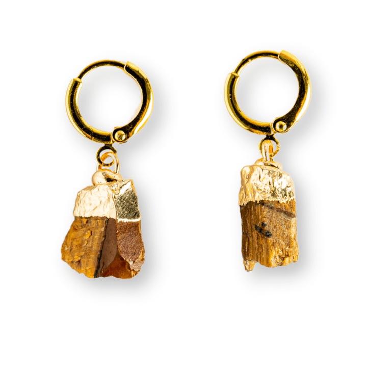 Cercei Aurii cu Ochi de Tigru Brut Natural - Putere si Protectie