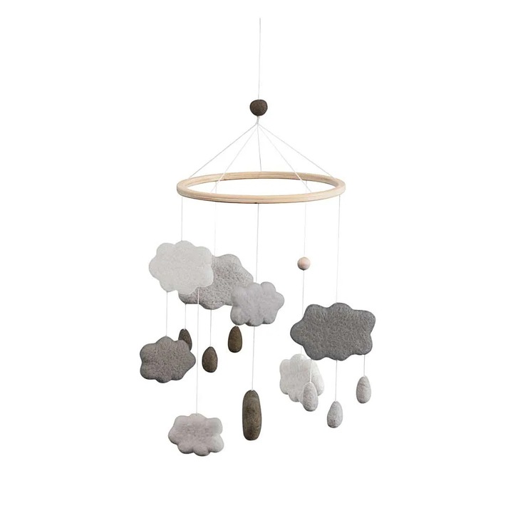 Decoratiune Mobile Sebra nori de lână gri, 22x54cm