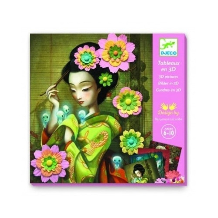 Set creativ, Portrete cu flori din hartie, Djeco, multicolor, +6 ani