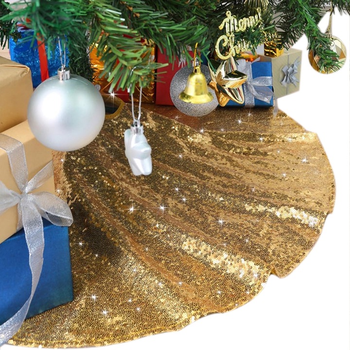 Covor pentru Bradul de Craciun, Blana Artificiala 48 inch aur Xmas copac fusta decoratiuni de Craciun Sequin copac fusta acoperi Anul Nou petrecere de interior Holiday Ornamente copac