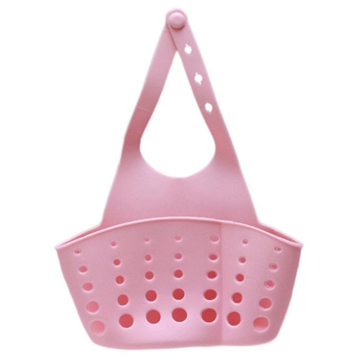 Set 2 Suporturi pentru burete din silicon cu gauri pentru scurgerea apei, agatatoare reglabila, multifunctional, Roz