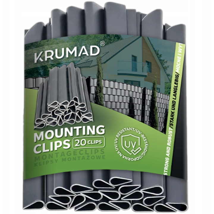 Cleme pentru Banda de Gard PVC 19 cm, Set 20 Bucati, Clipsuri Fixare Panou Gard pentru Intimitate Gradina si Balcon, Rezistente la UV si Intemperii, Montaj Rapid pentru Banda Gard, Gri
