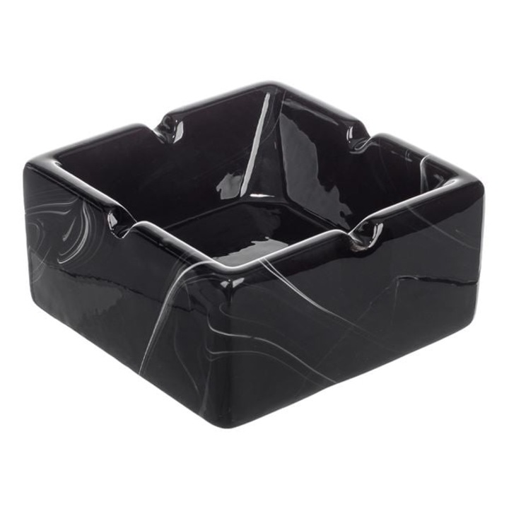 Scrumiera ceramica patrata, model marmura Zanox®, 10x10x5cm cm, neagra