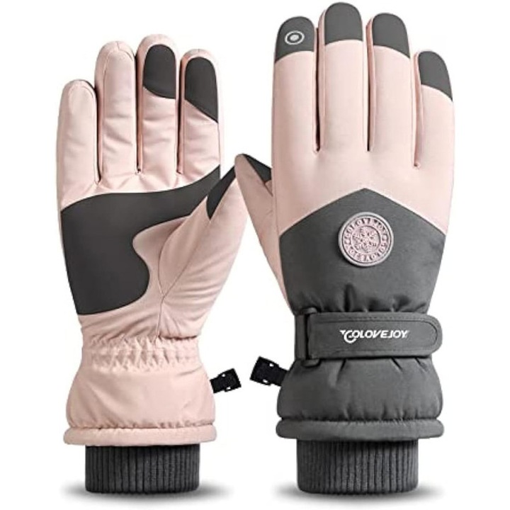 Зимни спортни ръкавици с тъчскрийн, Esther Beauty®, водоустойчиви, противоплъзгащи, ветроустойчиви, за зимни ски на открито, конна езда, работа, розови