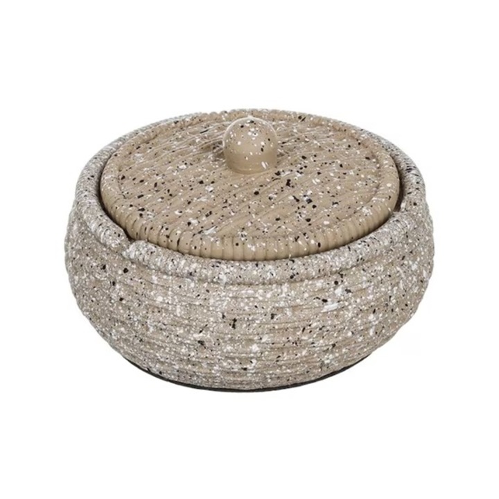 Scrumiera rotunda din ciment Zanox®, cu capac, model nisip, 11x5 cm