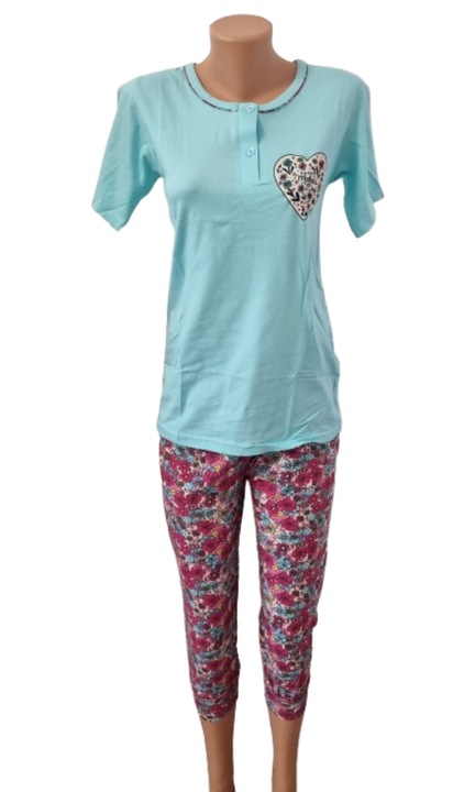 Kenyelmes noi pizsama, turkiz szinu, viragmintas nadraggal, Virágmintás