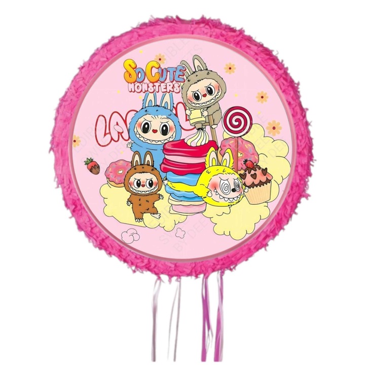 Pinata Labubu rotunda, Diametru 42 cm + Bat