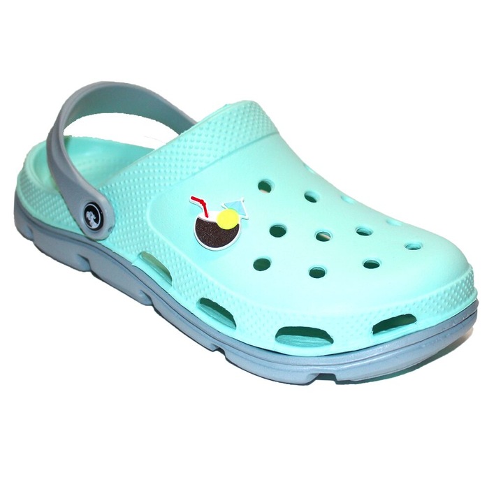 Papuci/saboti, clogs, pentru femei, spuma EVA, gri si turcoaz