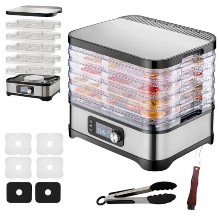 Deshidrator pentru alimente, Zola, 400W, 5 tavi, temperatura reglabila 35-70 °C, temporizator 72h, afisaj LCD, ventilator, capacitate 10 L, otel inoxidabil