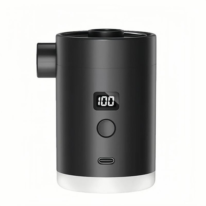 Преносима въздушна помпа с къмпинг светлина и LED дисплей Мини въздушна помпа с функция за USB зареждане Подходяща за надуваеми басейни, плувки, надуваеми матраци, плувни пояси и вакуумни торби за съхранение