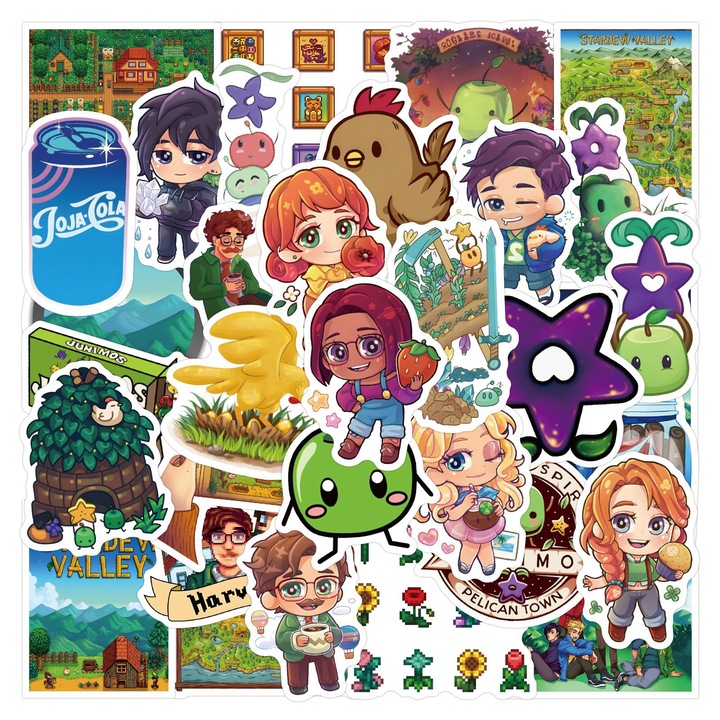 Set 50 Stickere Decorative Vinil Waterproof pentru Laptop, Stardew Valley, Multicolor, 5cm