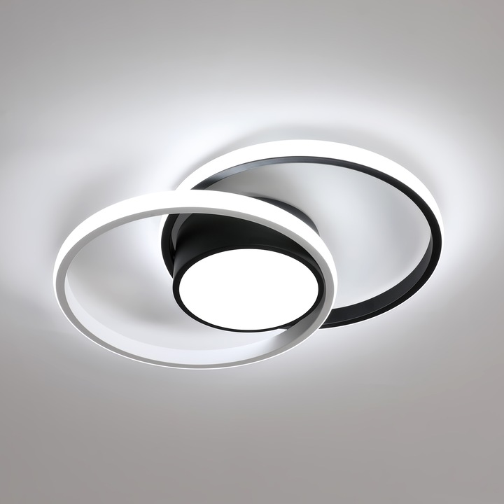 LED плафон, Goeco, кръгъл, бял+черен, студена светлина 6500K, 42W, модерен, 40CM, подходящ за коридор, спалня, кухня, хол