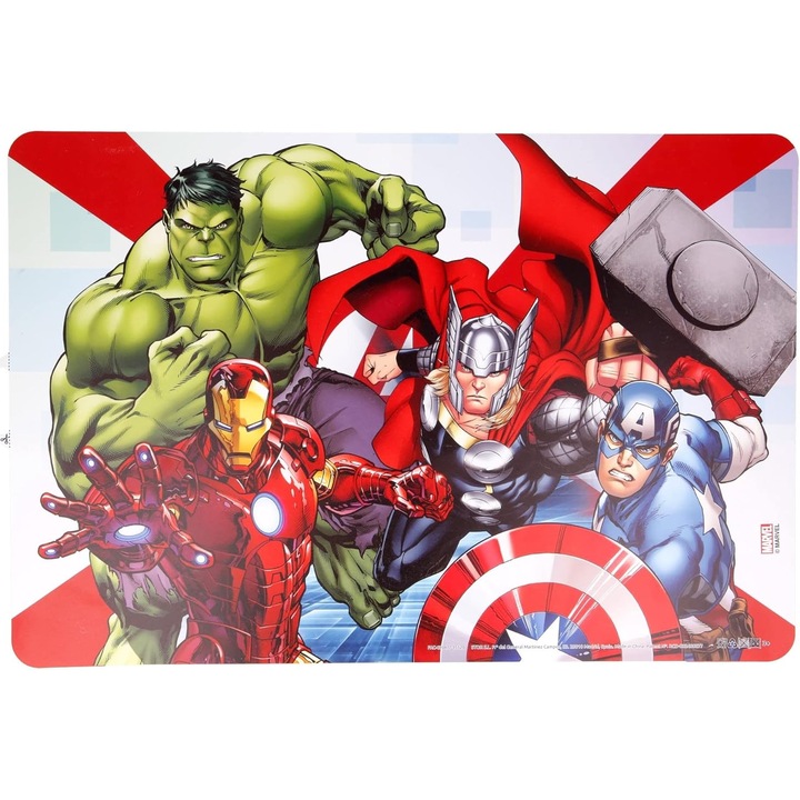 Set 2 x Suport Farfurie Copii, Model "Supereroi", Polipropilena, 43x28cm, Multicolor