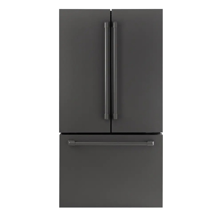 Frigider side by side Iomabe, French Door, capacitate totala 765 litri, cu dozator de apa, Total No Frost, dispenser automat de gheata, Fresh Zone, alarma usi deschise, sertar cu control umiditate, mod Sabbath si TurboCool, picioare reglabile, gri