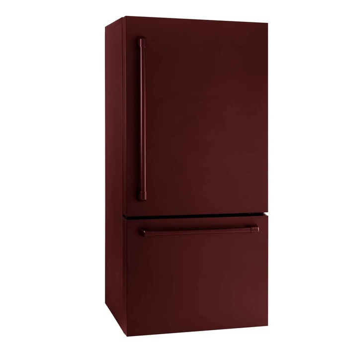 Combina frigorifica cu dozator de apa Iomabe, French Door, capacitate totala 765 litri, Total No Frost, dispenser automat de gheata, Fresh Zone, alarma usi deschise, sertar cu control umiditate, mod Sabbath si TurboCool, picioare reglabile, visiniu