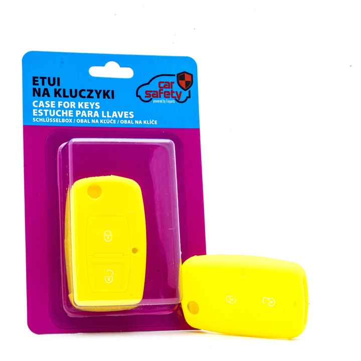 Husa cheie auto CARSAFETY, silicon, galben, pentru diverse modele SEAT, SKODA, VOLKSWAGEN