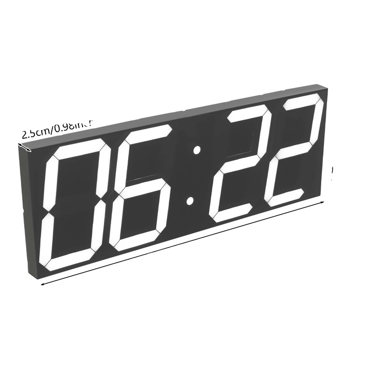 Ceas decorativ, design minimalist, display LED, alb, 16 inch