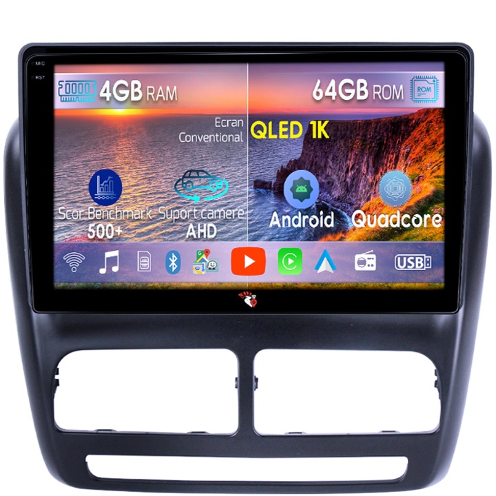 Navigatie dedicata Fiat Doblo 2015, 4GB RAM 64GB ROM, Octacore, Android 14, Display QLED 1K 10", Carplay&Android Auto, SIM 4G, Ventilator Activ